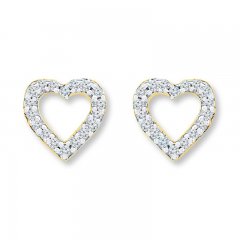 Heart Earrings 1/10 ct tw Diamonds 10K Yellow Gold