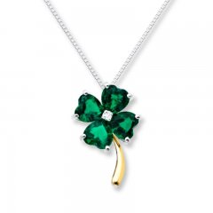 Clover Necklace Lab-Created Emerald Sterling Silver/10K Gold