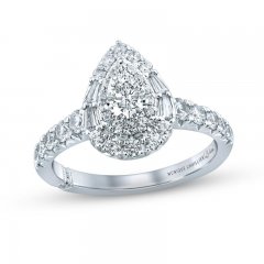 Monique Lhuillier Bliss Diamond Engagement Ring 1-1/4 ct tw Pear, Round & Baguette-cut 18K White Gold