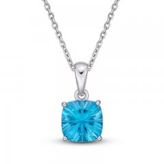 Luminous Cut Swiss Blue Topaz Necklace Sterling Silver 18"