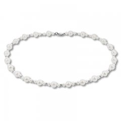 Cultured Pearl & Textured Bead Necklace Sterling Silver