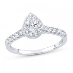 Diamond Engagement Ring 3/4 ct tw Pear/Round 14K White Gold