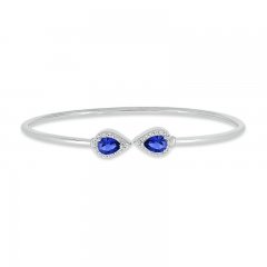 Blue/White Lab-Created Sapphire Bangle Cuff Bracelet Sterling Silver