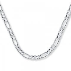 Men's Figaro Chain Necklace 14K White Gold 22" Length