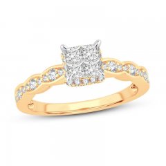 Multi-Diamond Engagement Ring 5/8 ct tw Princess/Round 14K Yellow Gold