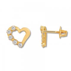 Children's Heart Earrings Cubic Zirconia 14K Yellow Gold