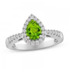 Peridot & White Lab-Created Sapphire Ring Sterling Silver