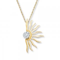 Diamond Sun Necklace 1/10 ct tw Round-cut 10K Yellow Gold