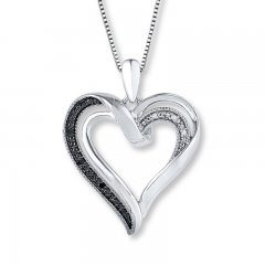 Black/White Diamond Heart Necklace Sterling Silver