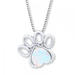 Paw Print Necklace Lab-Created Opal Sterling Silver