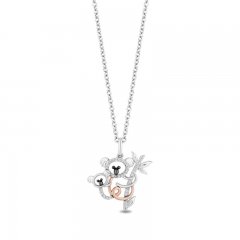 Hallmark Diamonds Panda Necklace 1/10 ct tw Sterling Silver/10K Rose Gold 18"