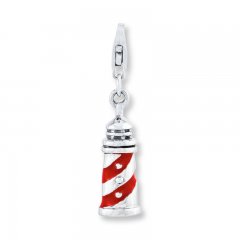 Lighthouse Charm Red Enamel Sterling Silver