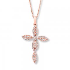 Diamond Cross Necklace 3/8 ct tw Round-cut 10K Rose Gold