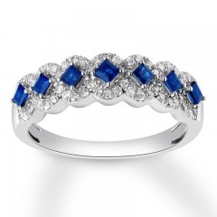 Sapphire Anniversary Band 1/4 ct tw Diamonds 10K White Gold