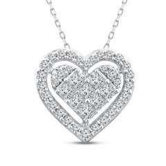 Diamond Heart Necklace 1/3 ct tw Round & Princess-cut 10K White Gold 18"