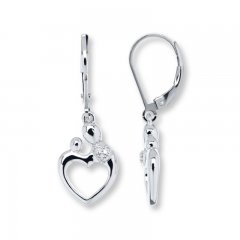 Mom Heart Earrings Diamond Accents Sterling Silver