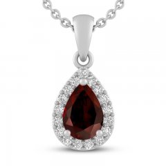 Garnet & White Lab-Created Sapphire Necklace Sterling Silver 18"