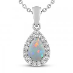 Lab-Created Opal & White Lab-Created Sapphire Necklace Sterling Silver 18"