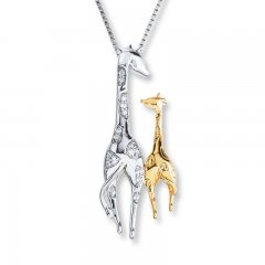 Giraffe Necklace 1/20 ct tw Diamonds Sterling Silver/10K Gold