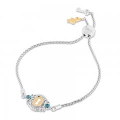 Disney Treasures Alice in Wonderland Blue Topaz & Diamond Bolo Bracelet 1/15 ct tw Sterling Silver/10K Yellow Gold