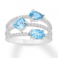 Blue Topaz & Lab-Created White Sapphire Ring Sterling Silver