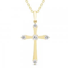 Diamond Cross Necklace 1/5 ct tw Round-cut 10K Yellow Gold 18"