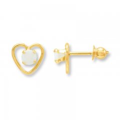 Opal Heart Earrings 14K Yellow Gold