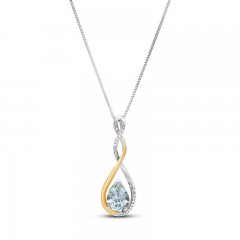 Aquamarine Necklace 1/20 cttw Diamonds Sterling Silver/10K Gold