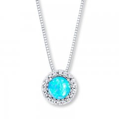 Lab-Created Blue Opal Necklace Sterling Silver