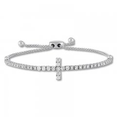 Diamond Cross Bolo Bracelet 1 ct tw Round-cut 10K White Gold