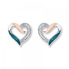 Heart Earrings 1/20 ct tw Diamonds Sterling Silver/10K Gold