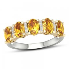 Citrine & Diamond Ring 1/15 ct tw Oval/Round-Cut 10K Yellow Gold/Sterling Silver