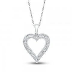 Diamond Two-Row Heart Necklace 1/3 ct tw Round-cut 10K White Gold 18"