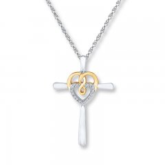 Cross Necklace 1/20 ct tw Diamonds Sterling Silver/10K Gold