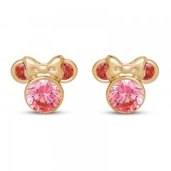 Children's Minnie Mouse Pink Cubic Zirconia Stud Earrings 14K Yellow Gold