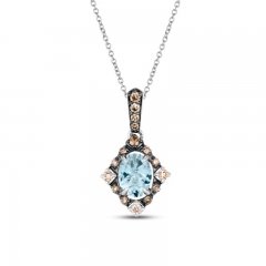 Le Vian Diamond & Aquamarine Necklace 1/6 ct tw Diamonds 14K Vanilla Gold 18"