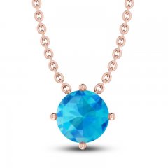 Swiss Blue Topaz Solitaire Necklace 10K Rose Gold 18"