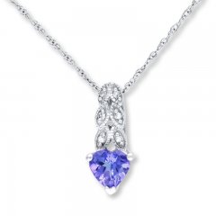 Tanzanite Heart Necklace Diamond Accents 10K White Gold