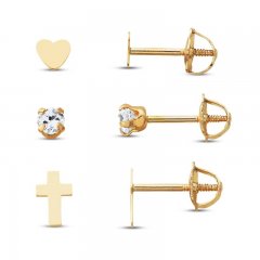 Children's Earring Set Cubic Zirconia 14K Yellow Gold