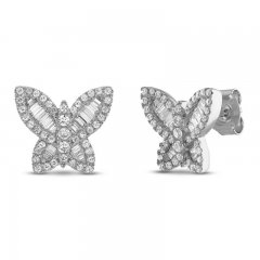 Diamond Butterfly Earrings 5/8 ct tw Round & Baguette 10K White Gold