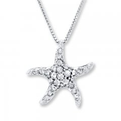 Starfish Necklace White Crystals Sterling Silver