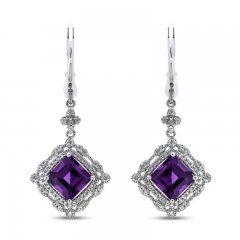 Amethyst & White Lab-Created Sapphire Earrings Sterling Silver