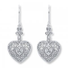 Heart Earrings Diamond Accents Sterling Silver