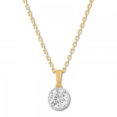 Diamond Solitaire Necklace 7/8 Carat 14K Two-Tone Gold