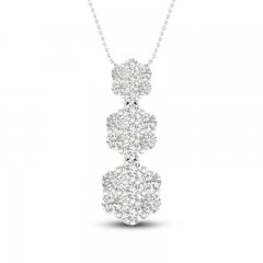 Diamond Triple Flower Necklace 1 ct tw Round-cut 10K White Gold 18"