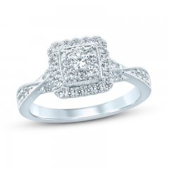 Multi-Diamond Engagement Ring 1/2 ct tw Round-cut 10K White Gold