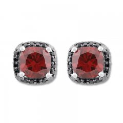 Garnet Earrings 1/6 ct tw Black Diamonds Sterling Silver