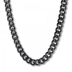 Men's Curb Chain Necklace Black Ion-Plated Stainless Steel 24"