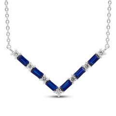 Blue/White Lab-Created Sapphire Necklace Sterling Silver 18"