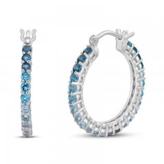 Vibrant Shades Aquamarine & Blue Topaz Hoop Earrings Sterling Silver